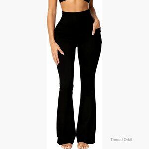 High Waisted Mini Flare Leggings with Pockets Tummy Control Yoga Pants